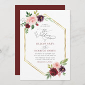 Böhmisch-Bordeaux Blütenhochzeit Einladung (Vorne/Hinten)