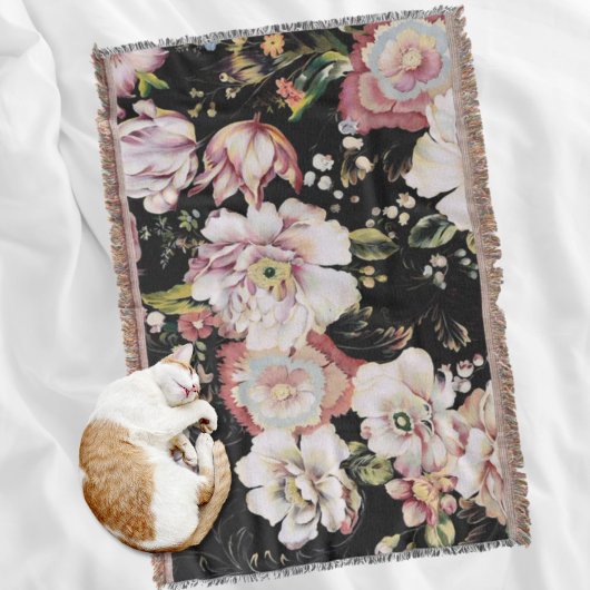 Böhmisch-Chic Rosa Blume dunkelblütig Decke