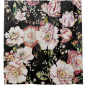 Böhmisch-Chic Rosa Blume dunkelblütig Duschvorhang (Vorderseite)