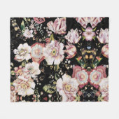 Böhmisch-Chic Rosa Blume dunkelblütig Fleecedecke (Vorderseite (Horizontal))