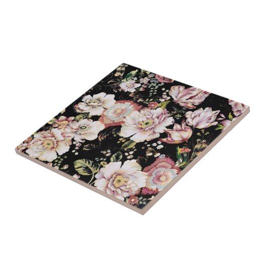 Böhmisch-Chic Rosa Blume dunkelblütig Fliese (Seite)