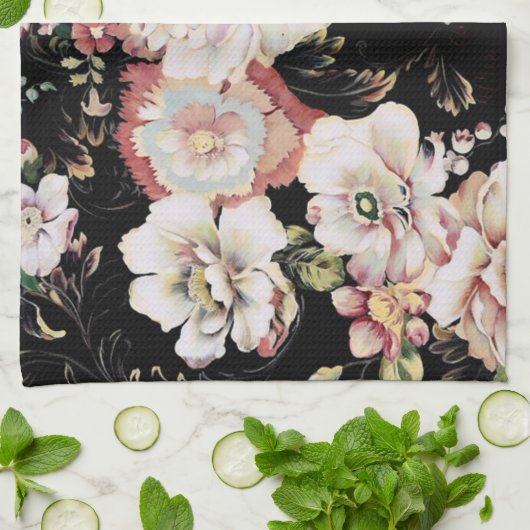 Böhmisch-Chic Rosa Blume dunkelblütig Geschirrtuch (Gefaltet)