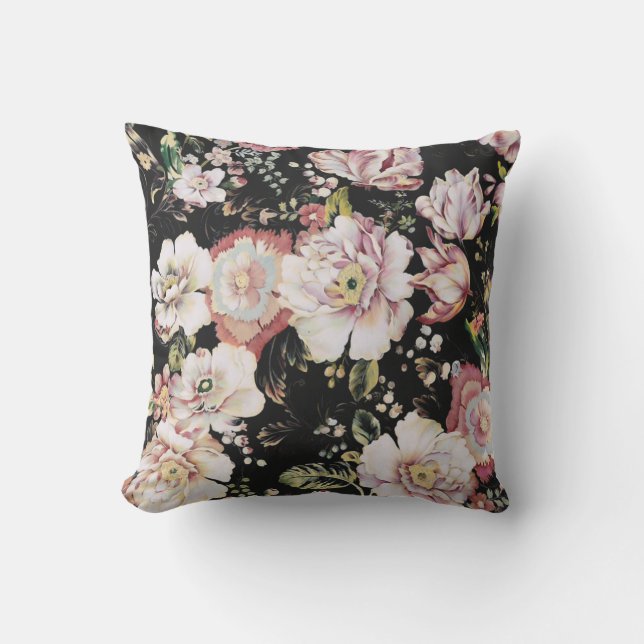 Böhmisch-Chic Rosa Blume dunkelblütig Kissen (Vorderseite)