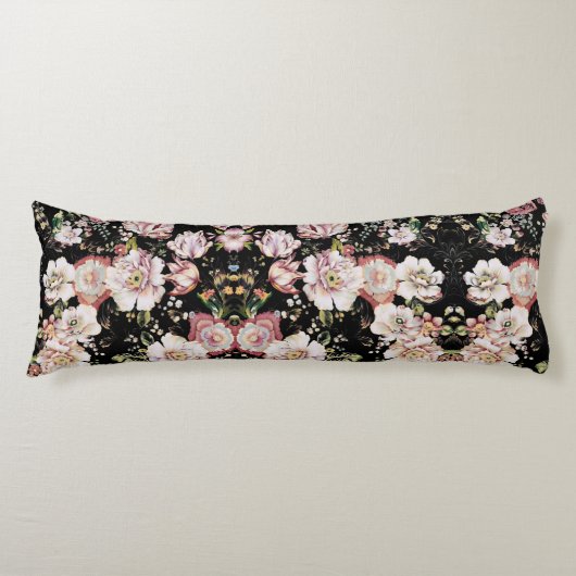Böhmisch-Chic Rosa Blume dunkelblütig Seitenschläferkissen (Vorderseite)