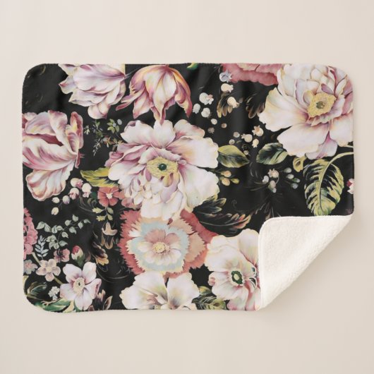 Böhmisch-Chic Rosa Blume dunkelblütig Sherpadecke (Vorderseite (Horizontal))