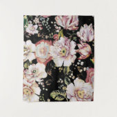 Böhmisch-Chic Rosa Blume dunkelblütig Wandteppich (Vorderseite)