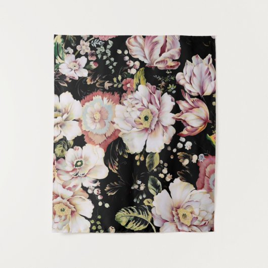 Böhmisch-Chic Rosa Blume dunkelblütig Wandteppich (Vorderseite)