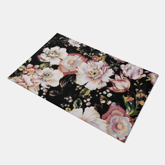 böhmisch-französisch-schicke schwarze Blüte Fußmatte (Schrägansicht)