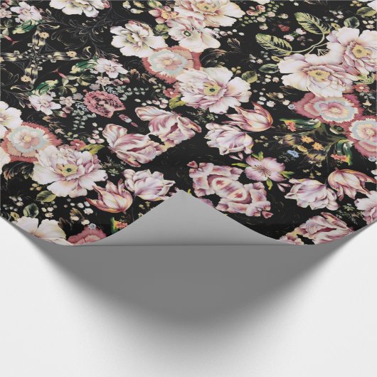 böhmisch-französisch-schicke schwarze Blüte Geschenkpapier (Ecke)