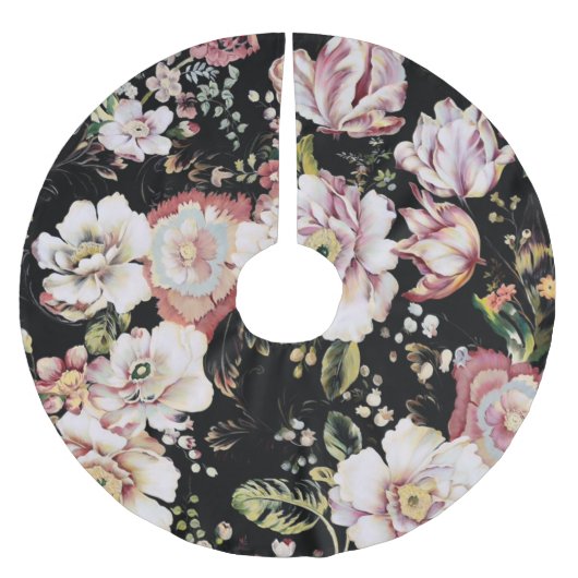 böhmisch-französisch-schicke schwarze Blüte Polyester Weihnachtsbaumdecke (Vorderseite)