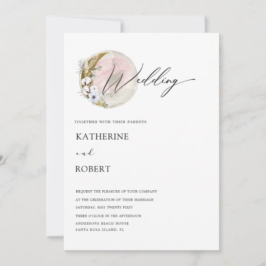 Böhmisch-rosa Hochzeitseinladung zum mystischen Mo Einladung (Vorderseite)