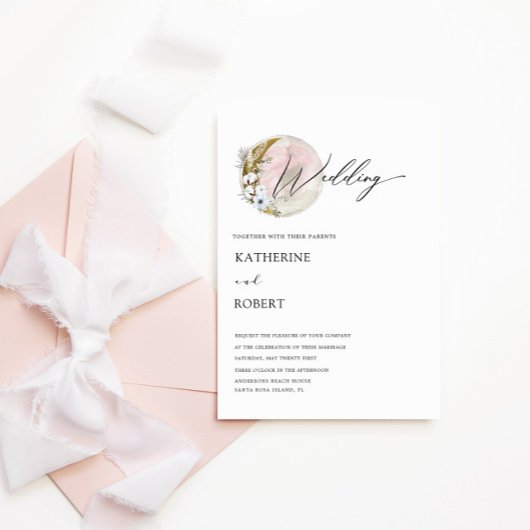 Böhmisch-rosa Hochzeitseinladung zum mystischen Mo Einladung