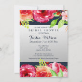 Böhmische Marine silberne blühende moderne Dusche Einladung (Vorderseite)