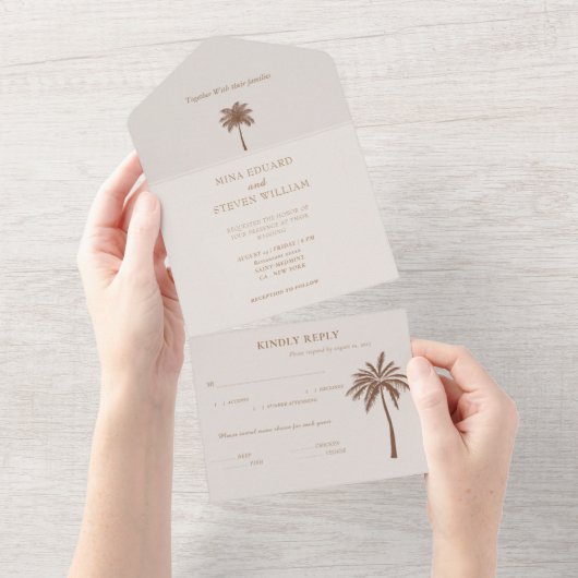 Böhmische Palmenhochzeit All In One Einladung (Abreißen)