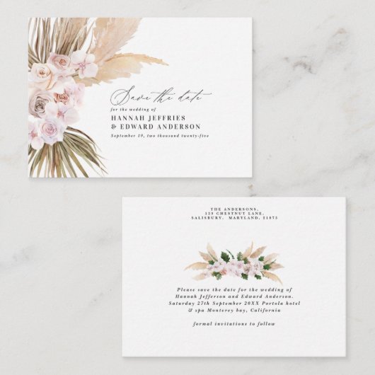 Böhmische Pampas-Gras-Hochzeit sparen das Datum Mitteilungskarte (Vorne/Hinten)