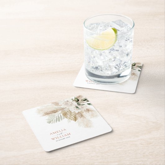 Böhmische Pampasgras Hochzeit Rechteckiger Pappuntersetzer (Vor Ort)