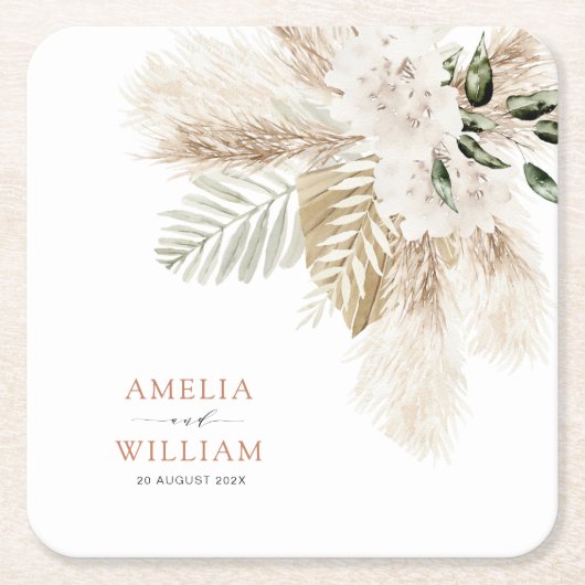 Böhmische Pampasgras Hochzeit Rechteckiger Pappuntersetzer (Vorderseite)