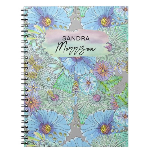 Böhmische Wasserfarbe Große stilisierte Gartenblum Notizblock (Vorderseite)