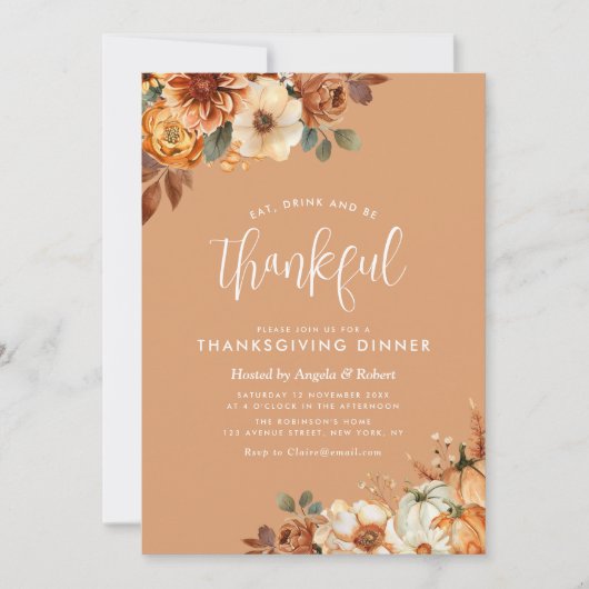 böhmischer Herbstabend Orange Erntedank Einladung (Vorderseite)