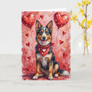 Böhmischer Schäferhund Valentinstag Hund sitzt mit Karte