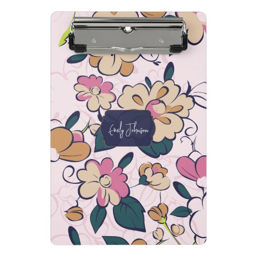 Böhmisches Florales Navy Monogramm Mini Klemmbrett (Vorderseite)
