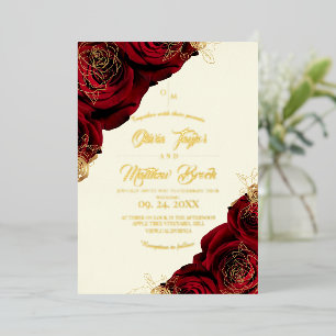 Böhmisches Gold und rote Rosen⎮ Blumenhochzeit Folieneinladung