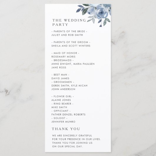 Böhmisches Hochzeitsprogramm für dustig blühende B Programm (Rückseite)