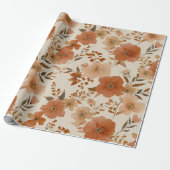 Böhmisches Terrakotta-Wildblumen-Blumenmuster Geschenkpapier (Ungerollt)