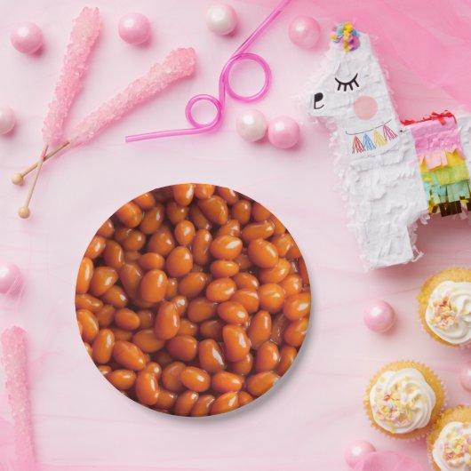 Bohnen gebacken. Frühstückserie Pappteller (Party)