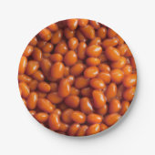 Bohnen gebacken. Frühstückserie Pappteller (Vorderseite)