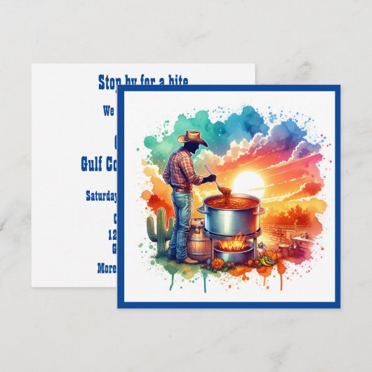 Bohnen oder keine Bohnen Chili Kochen Cowboy 1 Cus Einladung (Vorne/Hinten)