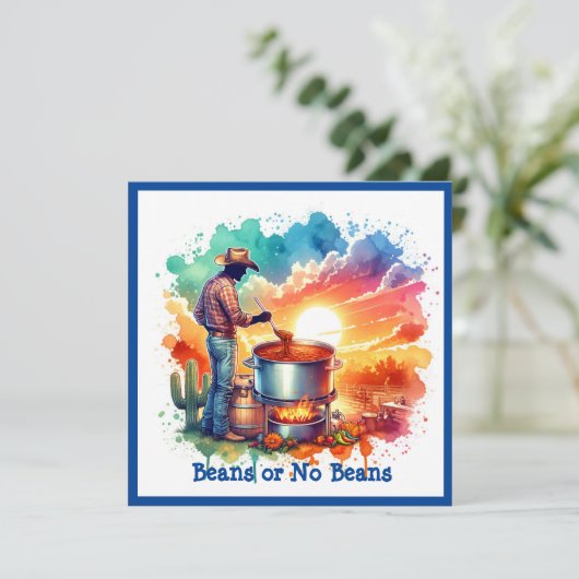 Bohnen oder keine Bohnen Chili Kochen Cowboy 1 Cus Einladung (Stehend Vorderseite)