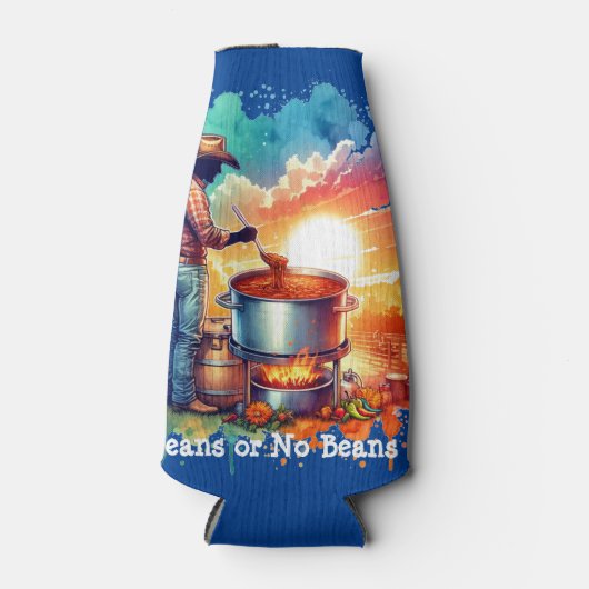 Bohnen oder keine Bohnen Chili Kochen Cowboy 1 Flaschenkühler (Vorderseite)