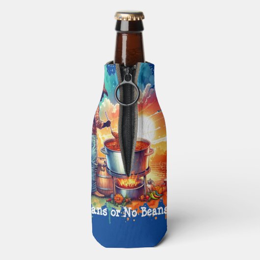 Bohnen oder keine Bohnen Chili Kochen Cowboy 1 Flaschenkühler (Flasche Rückseite)
