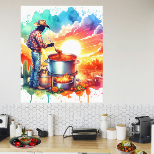 Bohnen oder keine Bohnen Chili Kochen Cowboy 1 Leinwanddruck