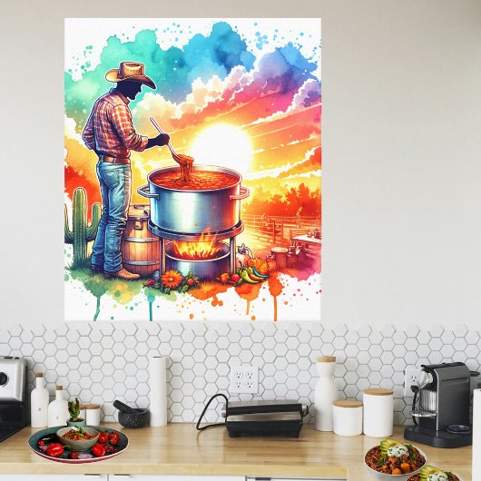 Bohnen oder keine Bohnen Chili Kochen Cowboy 1 Leinwanddruck