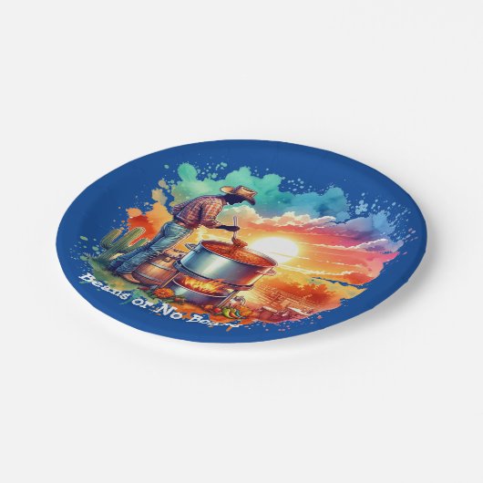 Bohnen oder keine Bohnen Chili Kochen Cowboy 1 Pappteller (Schrägansicht)