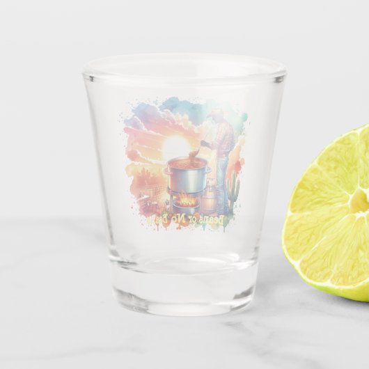 Bohnen oder keine Bohnen Chili Kochen Cowboy 1 Schnapsglas (Rückseite)