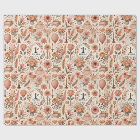 Boho 1. Geburtstag Geschenkpapier (Flach)