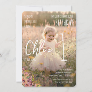 Boho 1. Geburtstags Mädchen Foto Florale Party Einladung