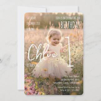 Boho 1. Geburtstags Mädchen Foto Florale Party Einladung