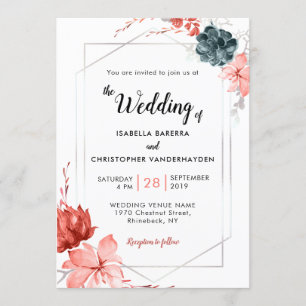 Boho 2019 Coral Floral Watercolor Wedding Einladung