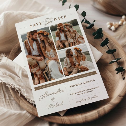 Boho 3 Fotos Save the Date Einladung