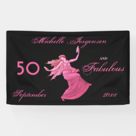 Boho 50. Geburtstag Pink Frauentänzer Personalisie Banner