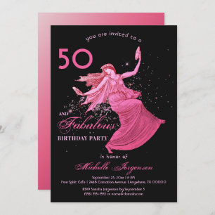 Boho 50. Geburtstagsfrau Pink Dancer Glitzer Party Einladung