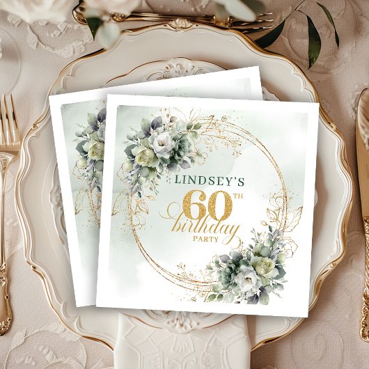Boho 60. Geburtstag Dusty Green Eucalyptus Party   Serviette