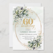Boho 60. Geburtstag Grün und Gold Einladung (Vorderseite)