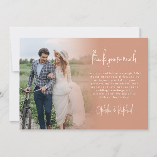 Boho 6 Foto Script Terracotta Wedding Vielen Dank Karte (Vorderseite)