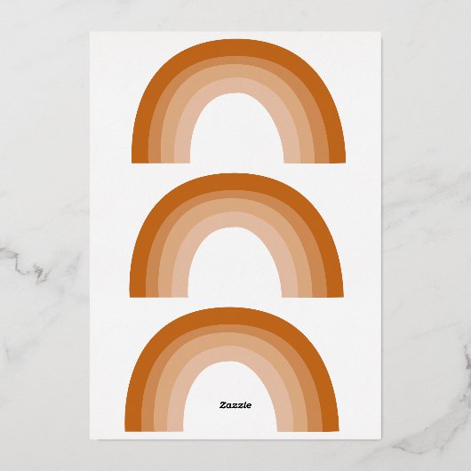 Boho 70er Rainbow Terracotta Baby Showroom Gold Folieneinladung (Rückseite)