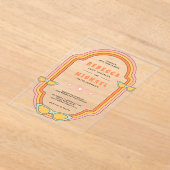 Boho 70er Retro farbenfrohe Groovy Frame Wedding Acryleinladungen (Ablage )